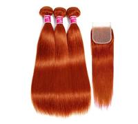 Extension Capelli Fasci di capelli umani lisci con chiusura - Fasci di capelli lisci con chiusura Trama di capelli brasiliani Capelli umani con chiusura in pizzo Parte libera 4x4 con capelli del bambi