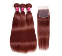 Extension Capelli Fasci di capelli umani lisci con chiusura - Fasci di capelli lisci con chiusura Trama di capelli brasiliani Capelli umani con chiusura in pizzo Parte libera 4x4 con capelli del bambi