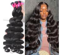 Extension Capelli Fasci di onde del corpo Tessuto 100% capelli umani Fasci brasiliani Estensione di capelli lunghi grezzi Tissage ondulato e bagnato Extension Capelli Veri(REMY HAIR_40 40)