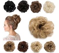 Extension Capelli Finti Chignon Elastico Hair Bun Scrunchie Coda Capelli Ricci Messy Curly Updo 30g Biondo Scuro a Biondo Cenere