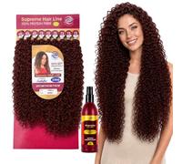 Extension Capelli Ricci a Tessitura + Spray Districante Anticrespo | Combo 9 Texture 3x65 3x70 3x75cm, 330g in Bioproteina + Spray senza Risciacquo, Ammorbidente e Sciogli Nodi, 300ml (Burg)