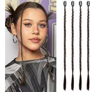 Extension capelli sintetici intrecciati 43 cm con clip, uso quotidiano e feste, castano scuro (4 pezzi)