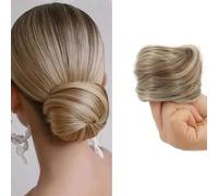 Extension Chignon Spettinato, Elastico con Capelli Sintetici Ricci per Donna, Parrucchino per Raccolto Elastico, Accessori per Capelli (Castano e Biondo Platino)