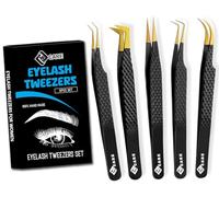 Extension Ciglia Extension Ciglia Set da 5 Giapponese Acciaio inossidabile Pinzette per ciglia, dritte e curve, 45 gradi e 90 gradi, per volumizzare le ciglia (set da 5 pezzi, nero) (Rosa)