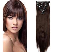 Extension Clip Capelli Lisci Sintetici [Castano Medio] 8 Fasce Lunghe con 18 Clip Full Head Synthetic Heat Resistant Hair 120g 23" 58cm