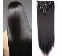 Extension Clip Capelli Lisci Sintetici [Nero Scuro] 8 Fasce Lunghe con 18 Clip Full Head Synthetic Heat Resistant Hair 140g 23" 58cm