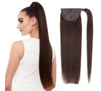 Extension coda di cavallo capelli umani, Extension coda di cavallo con nodo magico 100% capelli umani Remy(Brown)