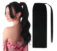 Extension coda di cavallo capelli umani, Extension for coda di cavallo con capelli umani Remy 70g/80g for donne bianche - Full Shine(Black,22 inch)