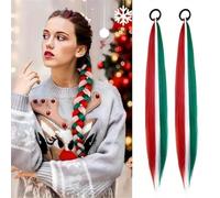 Extension coda di cavallo capelli umani, Extension for coda di cavallo sintetica da 2 pezzi con elastico, treccia liscia e avvolgente, 26 pollici(Red White Green)