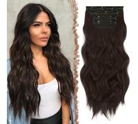 Extension con clip, confezione da 4 extension per capelli da 50 cm con clip, extension sintetiche per capelli ondulati, extension per capelli ondulati, parrucchino con clip per donna. Das Paket enthäl