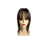 Extension con clip in capelli umani naturali, riga centrale, lisci, con frangia, base in pizzo invisibile, riga in cuoio capelluto color pelle Soffice e Naturale(Brown,30cm)
