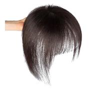 Extension con clip in capelli veri, 9 x 11 cm, base in seta, capelli lisci con frangia 25 cm, topper di ricambio (base marrone scuro)