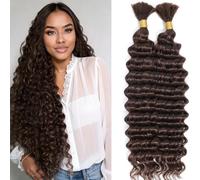 Extension di capelli umani all'uncinetto, 45,7 cm, 150 g, 3 ciocche, onde profonde, per trecce, senza trama, capelli mossi e bagnati (4#, 45,7 cm)