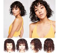 Extension di capelli umani da 30,5 cm, con clip sulla fronte, parte di ricambio per parrucca ricci, frangia riccia, nero marrone