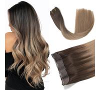 Extension di capelli umani Remy, colore 2 castano scuro a 8 castano cenere, capelli lisci naturali con filo segreto di pesce, 40 cm, 70 g (#2T8-40,6 cm)