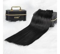 Extension di capelli umani vergini indiani grezzi, 100% non trattati, extension di capelli umani Remy, morbidi, setosi, pieni e spessi, colore nero naturale, tripla durata della vita, riutilizzabili