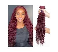 Extension di capelli umani vergini senza trama, colore bordeaux 99j, for trecce, 100 g/pacco, ondulate e ondulate.(22 24 26)