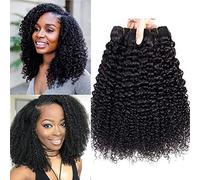 Extension di capelli vergini brasiliani ricci, grado 9A, non trattati, Remy vergini, economici, con fasci di capelli umani Luxnovolex (16, 16, 16)
