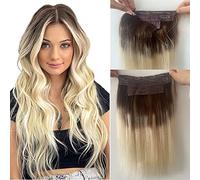 Extension di veri capelli umani con filo invisibile, 45 cm, 80 g, colore castano chiaro