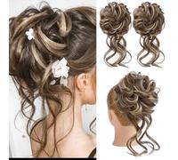 Extension e pezzi di capelli dall'aspetto naturale 2 pezzi di extension for capelli con chignon spettinato, fasce for capelli ondulate e ricce Extension per coda di cavallo con clip in capelli(Brown g