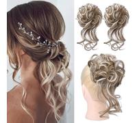 Extension e pezzi di capelli dall'aspetto naturale 2 pezzi di extension for capelli con chignon spettinato, fasce for capelli ondulate e ricce Extension per coda di cavallo con clip in capelli(Gray va