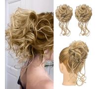 Extension e pezzi di capelli dall'aspetto naturale 2 pezzi di extension for capelli con chignon spettinato, fasce for capelli ondulate e ricce Extension per coda di cavallo con clip in capelli(Brown y