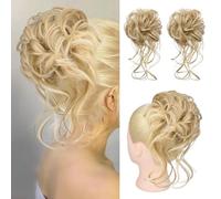 Extension e pezzi di capelli dall'aspetto naturale 2 pezzi di extension for capelli con chignon spettinato, fasce for capelli ondulate e ricce Extension per coda di cavallo con clip in capelli(Gold)