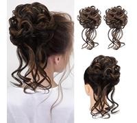 Extension e pezzi di capelli dall'aspetto naturale 2 pezzi di extension for capelli con chignon spettinato, fasce for capelli ondulate e ricce Extension per coda di cavallo con clip in capelli(Bright