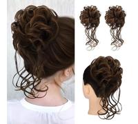 Extension e pezzi di capelli dall'aspetto naturale 2 pezzi di extension for capelli con chignon spettinato, fasce for capelli ondulate e ricce Extension per coda di cavallo con clip in capelli(Light b