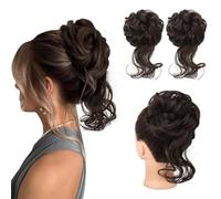 Extension e pezzi di capelli dall'aspetto naturale 2 pezzi di extension for capelli con chignon spettinato, fasce for capelli ondulate e ricce Extension per coda di cavallo con clip in capelli(Black b