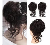 Extension e pezzi di capelli dall'aspetto naturale 2 pezzi di extension for capelli con chignon spettinato, fasce for capelli ondulate e ricce Extension per coda di cavallo con clip in capelli(Light b