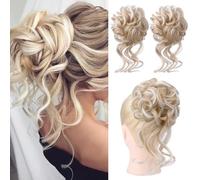 Extension e pezzi di capelli dall'aspetto naturale 2 pezzi di extension for capelli con chignon spettinato, fasce for capelli ondulate e ricce Extension per coda di cavallo con clip in capelli(Gold wh