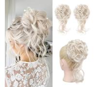 Extension e pezzi di capelli dall'aspetto naturale 2 pezzi di extension for capelli con chignon spettinato, fasce for capelli ondulate e ricce Extension per coda di cavallo con clip in capelli(White)