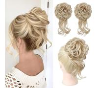 Extension e pezzi di capelli dall'aspetto naturale 2 pezzi di extension for capelli con chignon spettinato, fasce for capelli ondulate e ricce Extension per coda di cavallo con clip in capelli(Gold wh