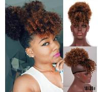 Extension e pezzi di capelli dall'aspetto naturale Chignon afro sintetico con frangia e coulisse for donne nere Extension per coda di cavallo con clip in capelli(Brownish yellow)