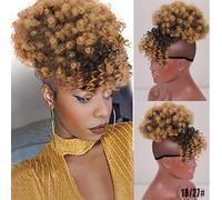 Extension e pezzi di capelli dall'aspetto naturale Chignon afro sintetico con frangia e coulisse for donne nere Extension per coda di cavallo con clip in capelli(Yellow)