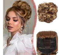 Extension e pezzi di capelli dall'aspetto naturale Chignon grande spettinato for donna - Chignon sintetico con coulisse e pettine Extension per coda di cavallo con clip in capelli(Light brown gold var