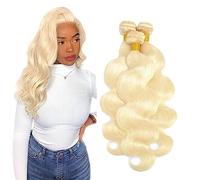 Extension Fasci di tessuto for capelli biondi Fasci 1/3/4 Fasci di capelli Remy dell'onda del corpo brasiliana La trama dei capelli umani da 8 a 40 pollici può essere tinta (# 613) Braiding Hair(26inc