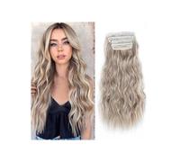 Extension for capelli con clip, 4 pezzi, for testa intera, 20 pollici, capelli sintetici ricci e ondulati, naturali, for donne Facile installazione e rimozione(Ash Brown Mix Platinum Blonde)