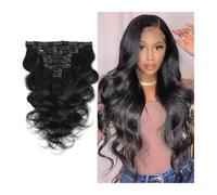 Extension for capelli con clip, 8 pezzi, lunghe, ondulate, nere, spesse, capelli umani, doppia trama, capelli umani Remy brasiliani, 8A, extension for donne Facile installazione e rimozione(8inches 1P