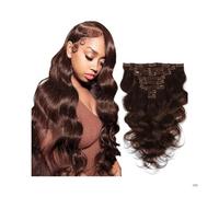 Extension for capelli con clip in onda del corpo color castano cioccolato, brasiliane al 100%, capelli umani, 8 pezzi/set, 120 g/set, 10-24 pollici, for donne Wear and Go(18inches)