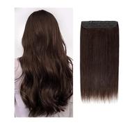 Extension for capelli con clip in un unico pezzo, con linea di pesce, capelli umani, colore castano scuro, n. 2 clip, veri capelli brasiliani naturali, applicare filo invisibile, 16-26 pollici Facile