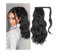 Extension for capelli con coda di cavallo ondulata lunga sintetica, con clip, con frangia anteriore e due laterali, for donne per l'uso quotidiano(Black)