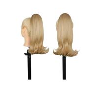 Extension for capelli corti neri con coulisse for donne nere, coda di cavallo liscia da 14 pollici con riccioli finali, extension for capelli sintetici finti per l'uso quotidiano(K16)