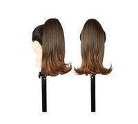 Extension for capelli corti neri con coulisse for donne nere, coda di cavallo liscia da 14 pollici con riccioli finali, extension for capelli sintetici finti per l'uso quotidiano(T1B-30)