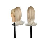 Extension for capelli corti neri con coulisse for donne nere, coda di cavallo liscia da 14 pollici con riccioli finali, extension for capelli sintetici finti per l'uso quotidiano(22H60)