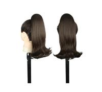 Extension for capelli corti neri con coulisse for donne nere, coda di cavallo liscia da 14 pollici con riccioli finali, extension for capelli sintetici finti per l'uso quotidiano(4)