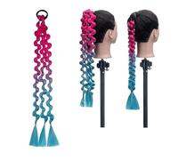 Extension for capelli sintetici arcobaleno con coda di cavallo, colore: doppia treccia con elastici, pezzi for capelli da 24 pollici, 2 pezzi(02BY41)