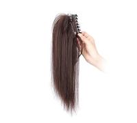 Extension for capelli sintetici corti e lisci da 14 pollici, soffici, di media lunghezza, neri e castani, for donne(C)