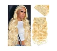 Extension for capelli umani biondi da 10-24" - 613 Body Wave con clip senza cuciture, biondo decolorato e riccio for donne nere, 115-120 g for le donne Hair Extensions(14inches)